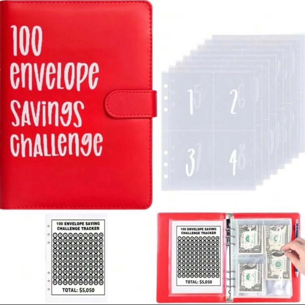 RED 100 Money Savings Challenge A5 Money Binder Book Money Budget Book Budget